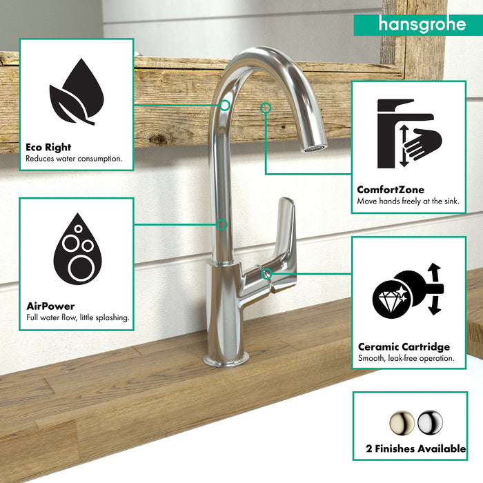hansgrohe Logis Single-Hole Faucet 210 with Swivel Spout and Pop-Up Drain, 1.2 GPM