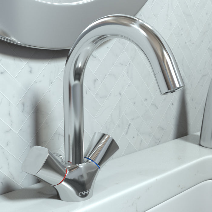 hansgrohe Logis Single-Hole Faucet 150 with Swivel Spout and Pop-Up Drain, 1.2 GPM