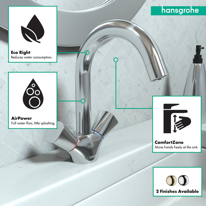 hansgrohe Logis Single-Hole Faucet 150 with Swivel Spout and Pop-Up Drain, 1.2 GPM