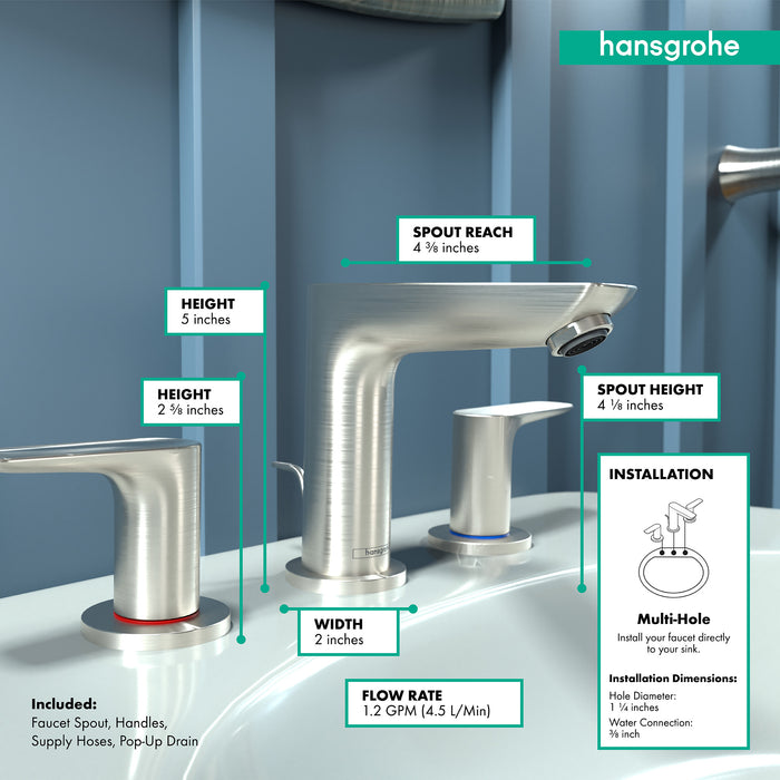 Hansgrohe Talis E Widespread Faucet 150 with Pop-Up Drain, 1.2 GPM