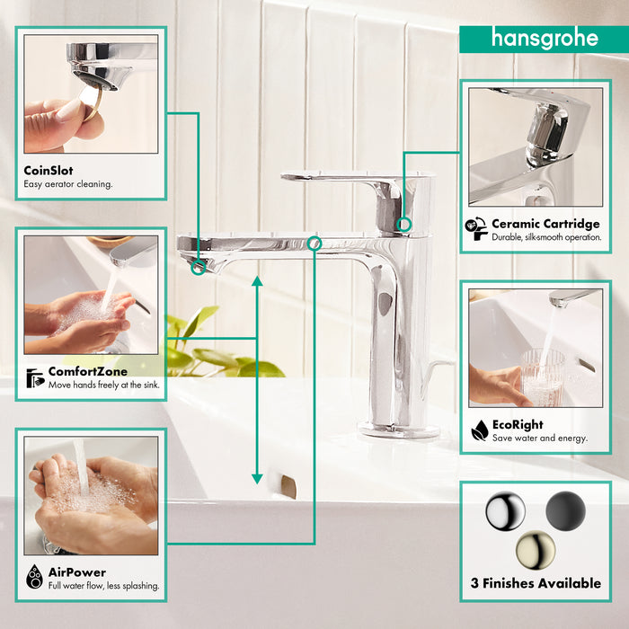 Hansgrohe Rebris S Single-Hole Faucet 110 with Pop-Up Drain, 1.2 GPM