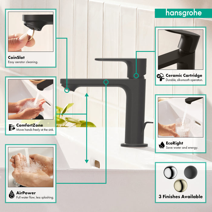 Hansgrohe Rebris S Single-Hole Faucet 110 with Pop-Up Drain, 1.2 GPM