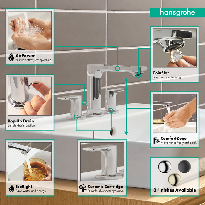 hansgrohe Rebris E Widespread Faucet 110 with Pop-Up Drain, 1.2 GPM