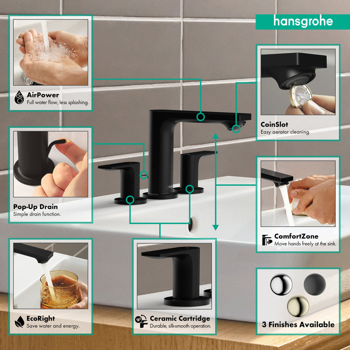 hansgrohe Rebris E Widespread Faucet 110 with Pop-Up Drain, 1.2 GPM