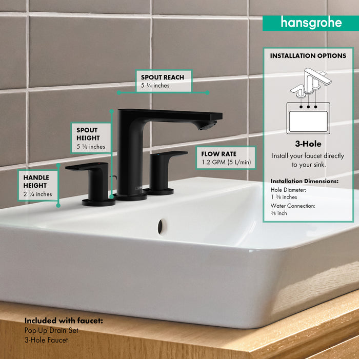 hansgrohe Rebris E Widespread Faucet 110 with Pop-Up Drain, 1.2 GPM