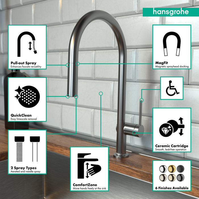 Hansgrohe Talis N HighArc Kitchen Faucet, O-Style 2-Spray Pull-Down, 1.75 GPM