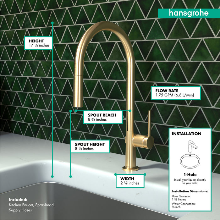 Hansgrohe Talis N HighArc Kitchen Faucet, O-Style 2-Spray Pull-Down, 1.75 GPM