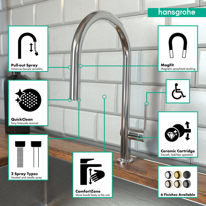Hansgrohe Talis N HighArc Kitchen Faucet, O-Style 2-Spray Pull-Down, 1.75 GPM