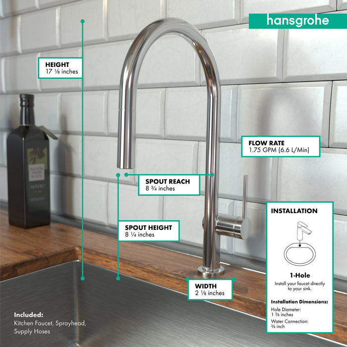 Hansgrohe Talis N HighArc Kitchen Faucet, O-Style 2-Spray Pull-Down, 1.75 GPM