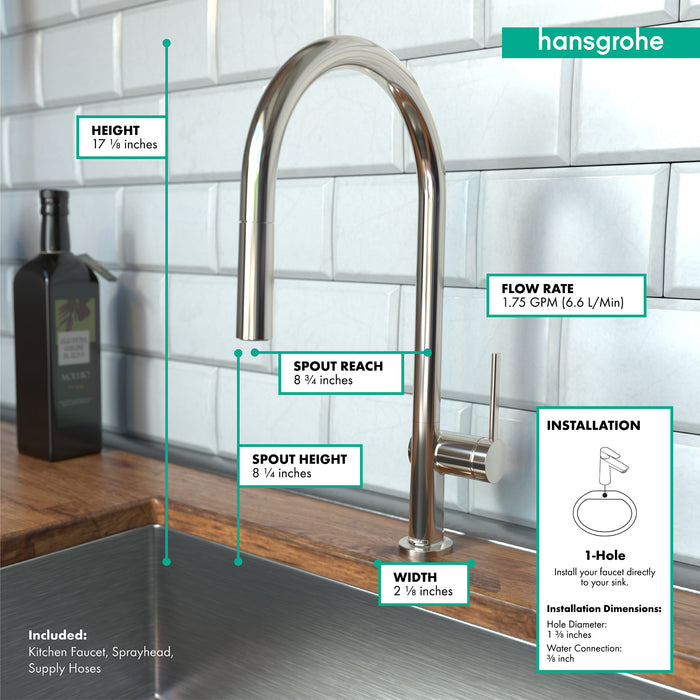 hansgrohe Talis N HighArc Kitchen Faucet, O-Style 2-Spray Pull-Down, 1.75 GPM