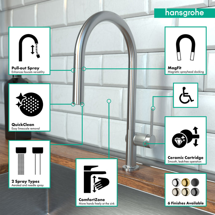 hansgrohe Talis N HighArc Kitchen Faucet, O-Style 2-Spray Pull-Down, 1.75 GPM
