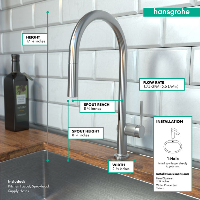 hansgrohe Talis N HighArc Kitchen Faucet, O-Style 2-Spray Pull-Down, 1.75 GPM