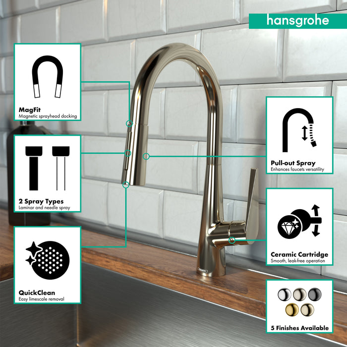 hansgrohe Talis S HighArc Kitchen Faucet, 2-Spray Pull-Down, 1.75 GPM