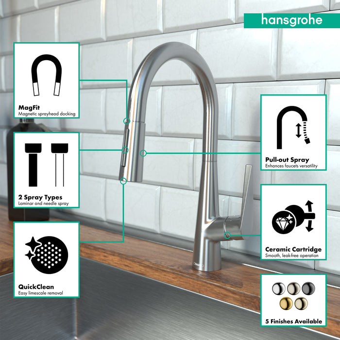 hansgrohe Talis S HighArc Kitchen Faucet, 2-Spray Pull-Down, 1.75 GPM