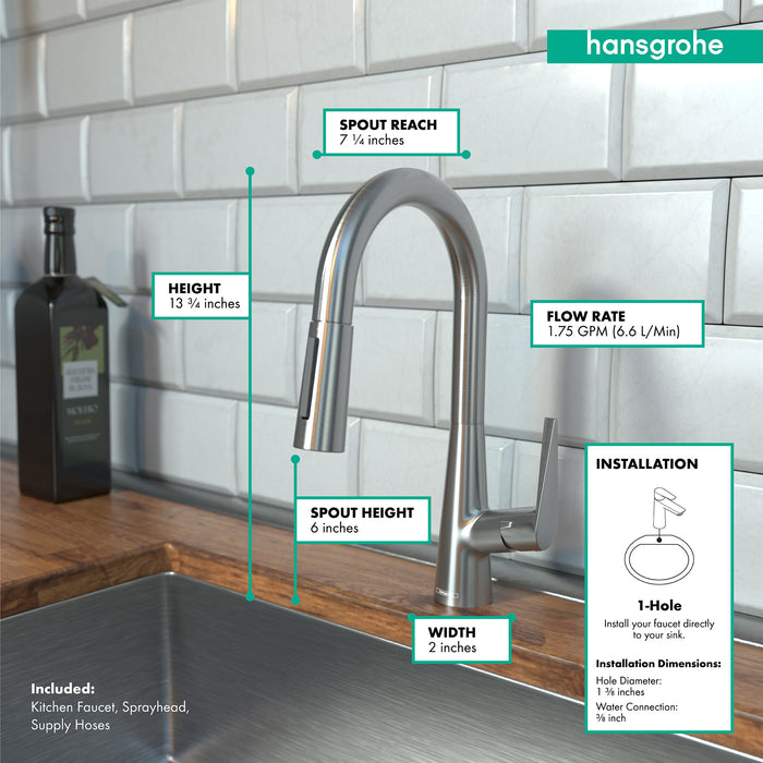 hansgrohe Talis S Prep Kitchen Faucet, 2-Spray Pull-Down, 1.75 GPM