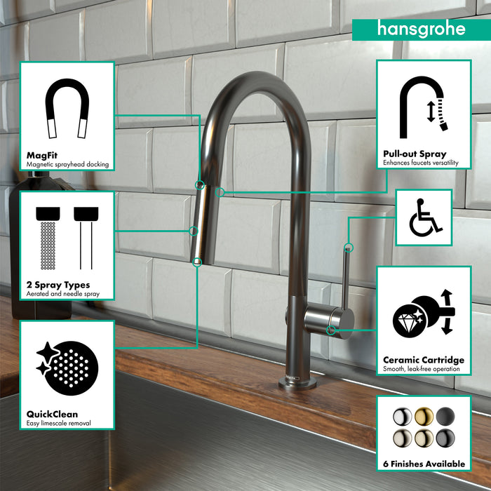 Hansgrohe Talis N HighArc Kitchen Faucet, A-Style 2-Spray Pull-Down, 1.75 GPM