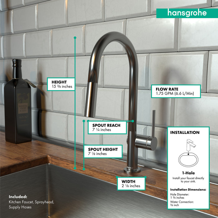 Hansgrohe Talis N HighArc Kitchen Faucet, A-Style 2-Spray Pull-Down, 1.75 GPM
