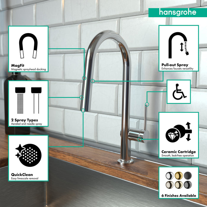 Hansgrohe Talis N HighArc Kitchen Faucet, A-Style 2-Spray Pull-Down, 1.75 GPM