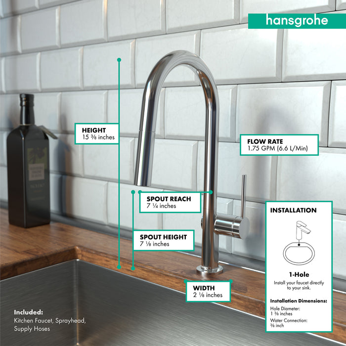 Hansgrohe Talis N HighArc Kitchen Faucet, A-Style 2-Spray Pull-Down, 1.75 GPM