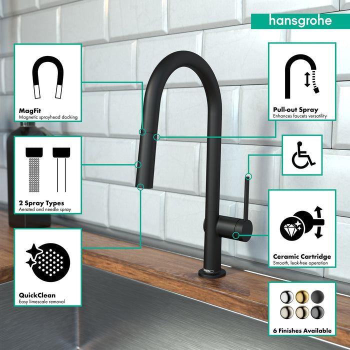 hansgrohe Talis N HighArc Kitchen Faucet, A-Style 2-Spray Pull-Down, 1.75 GPM