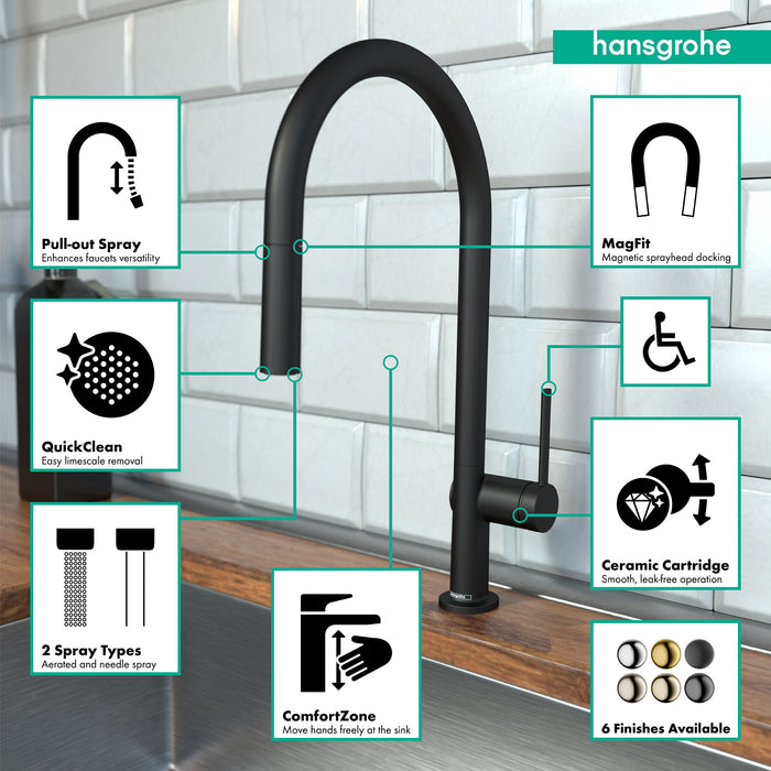 hansgrohe Talis N HighArc Kitchen Faucet, O-Style 2-Spray Pull-Down, 1.5 GPM