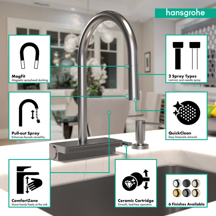 hansgrohe Aquno Select HighArc Kitchen Faucet, 3-Spray Pull-Down, 1.75 GPM