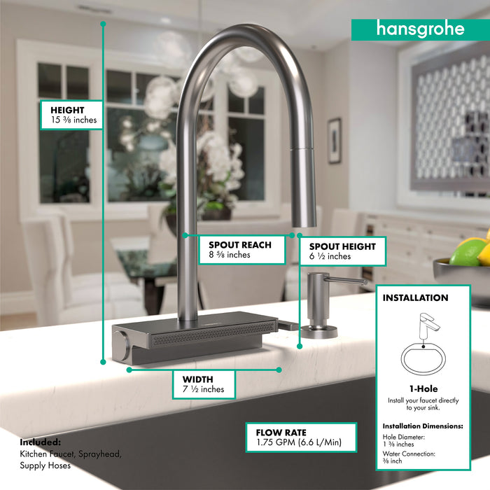 hansgrohe Aquno Select HighArc Kitchen Faucet, 3-Spray Pull-Down, 1.75 GPM