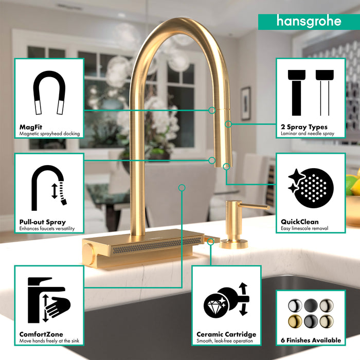 hansgrohe Aquno Select HighArc Kitchen Faucet, 3-Spray Pull-Down, 1.75 GPM