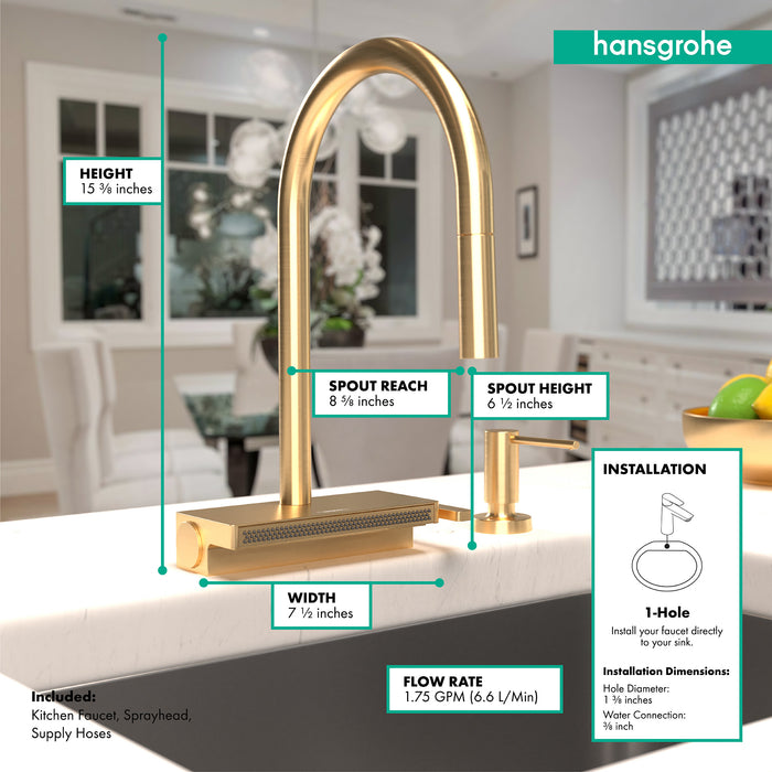 hansgrohe Aquno Select HighArc Kitchen Faucet, 3-Spray Pull-Down, 1.75 GPM