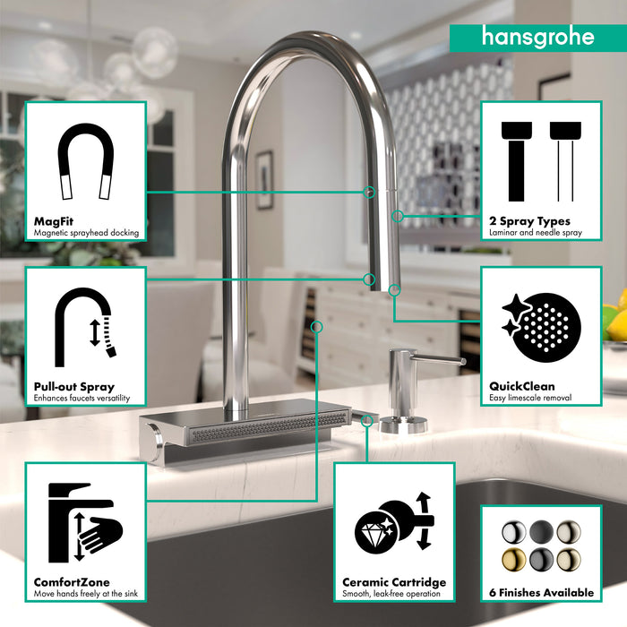 hansgrohe Aquno Select HighArc Kitchen Faucet, 3-Spray Pull-Down, 1.75 GPM