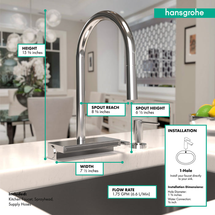 hansgrohe Aquno Select HighArc Kitchen Faucet, 3-Spray Pull-Down, 1.75 GPM