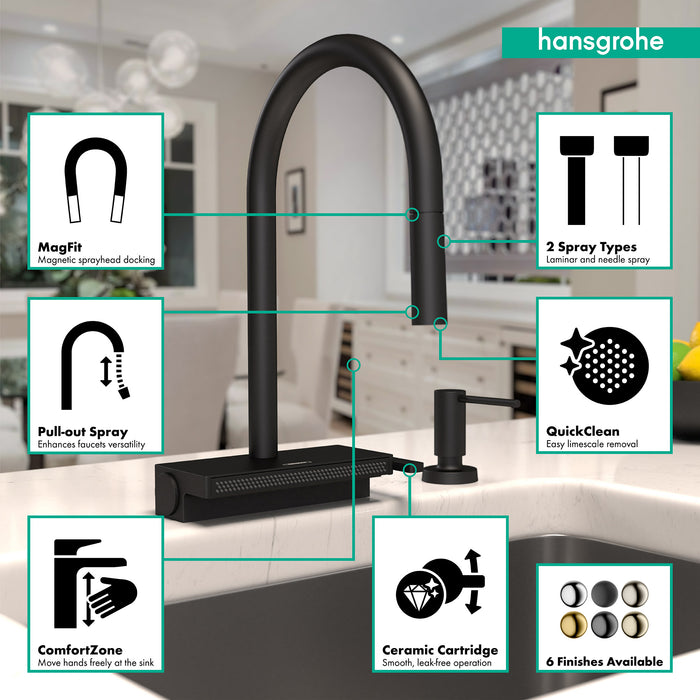 hansgrohe Aquno Select HighArc Kitchen Faucet, 3-Spray Pull-Down, 1.75 GPM