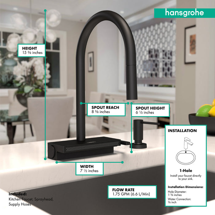 hansgrohe Aquno Select HighArc Kitchen Faucet, 3-Spray Pull-Down, 1.75 GPM