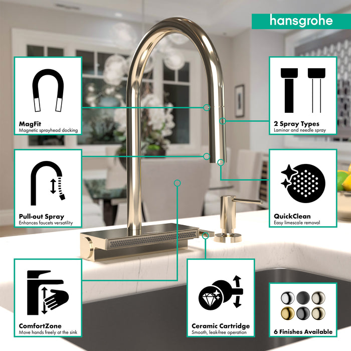 hansgrohe Aquno Select HighArc Kitchen Faucet, 3-Spray Pull-Down, 1.75 GPM