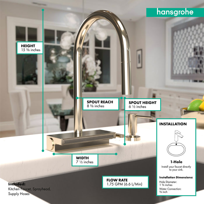 hansgrohe Aquno Select HighArc Kitchen Faucet, 3-Spray Pull-Down, 1.75 GPM