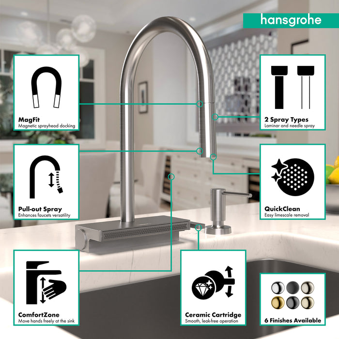 hansgrohe Aquno Select HighArc Kitchen Faucet, 3-Spray Pull-Down, 1.75 GPM
