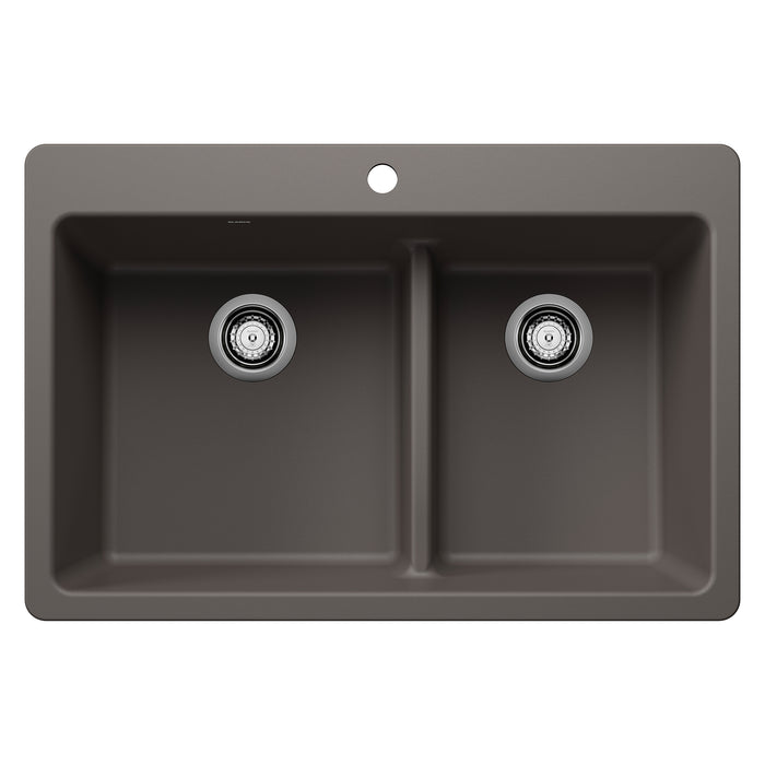 BLANCO Liven SILGRANIT 33" 60/40 Double Bowl Dual Mount Kitchen Sink with Low Divide - Volcano Gray