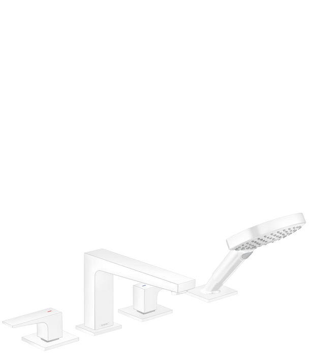 hansgrohe Metropol 4-Hole Roman Tub Set Trim with Lever Handles and 1.75 GPM Handshower