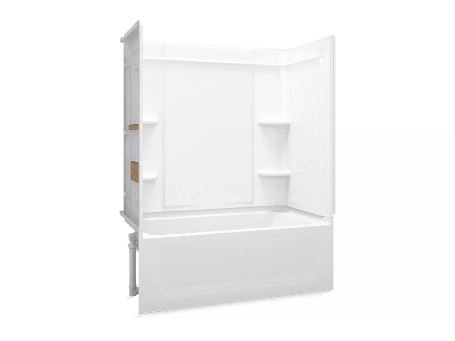 Sterling 71320118 Ensemble Medley 60" x 32" Vikrell® Bath/shower with Aging in Place Backerboards, Left Above-floor Drai