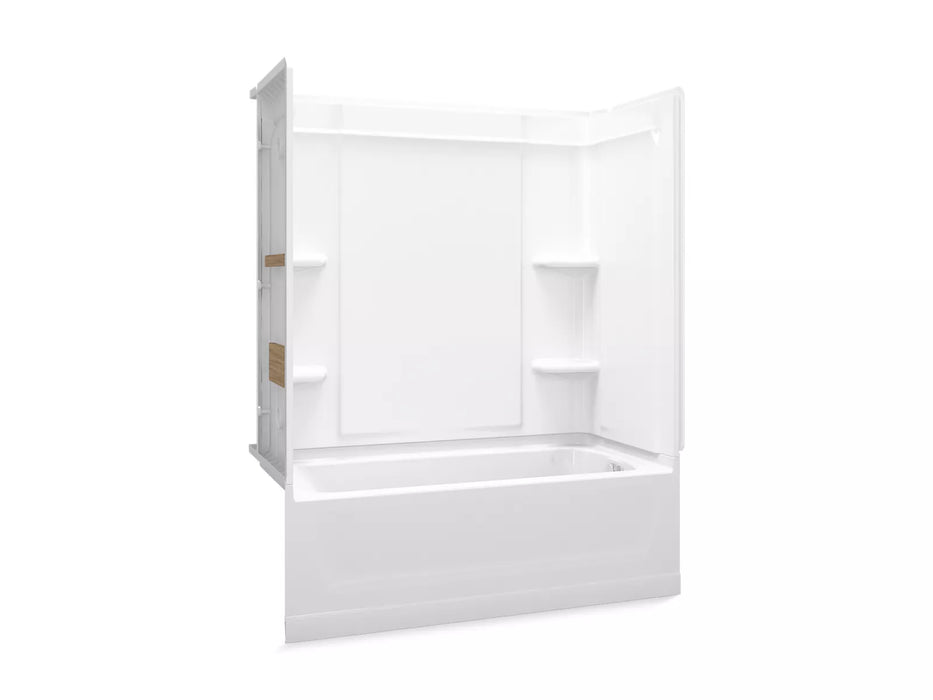 Sterling 71370128 Ensemble Medley 60" x 30" Vikrell® Bath/shower with Aging in Place Backerboards, Right Above-floor Dra