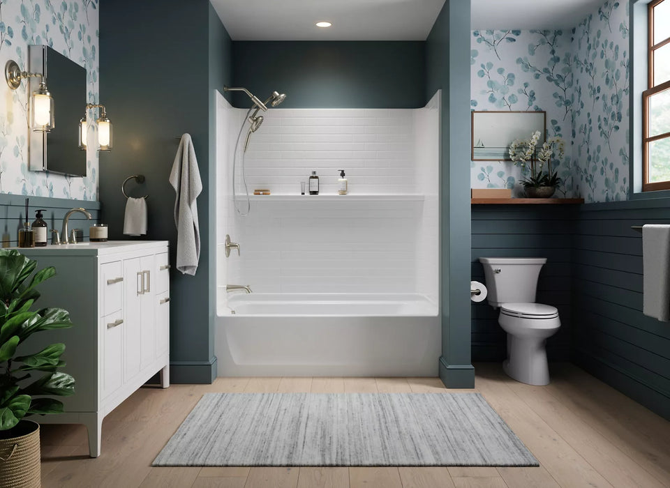 Sterling 71570118 Traverse 60" x 30" Vikrell® Bath/shower with Aging in Place Backerboards, Left Above-floor Drain