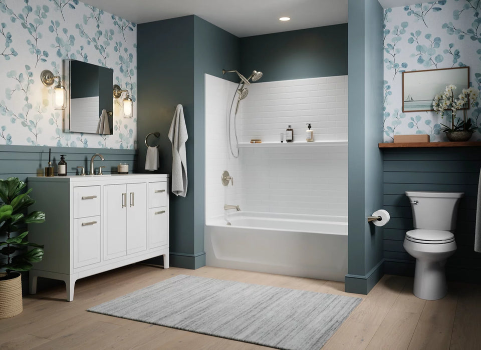 Sterling 71570118 Traverse 60" x 30" Vikrell® Bath/shower with Aging in Place Backerboards, Left Above-floor Drain