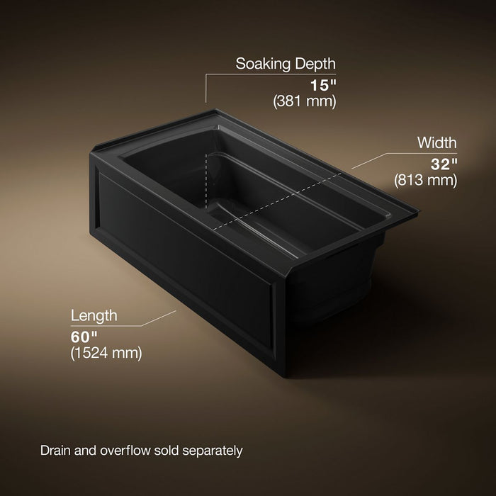 KOHLER Archer 60" x 32" alcove Heated BubbleMassage air bath, right drain