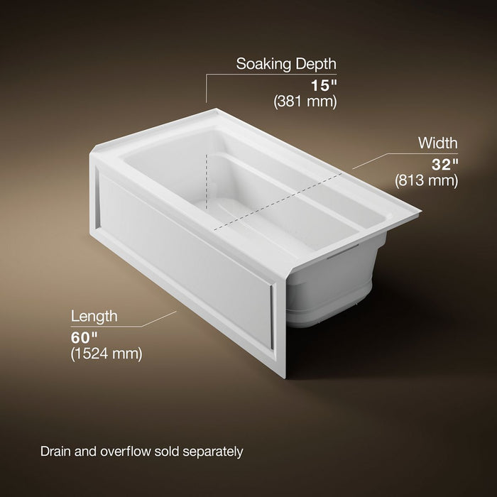 KOHLER Archer 60" x 32" alcove Heated BubbleMassage air bath, right drain