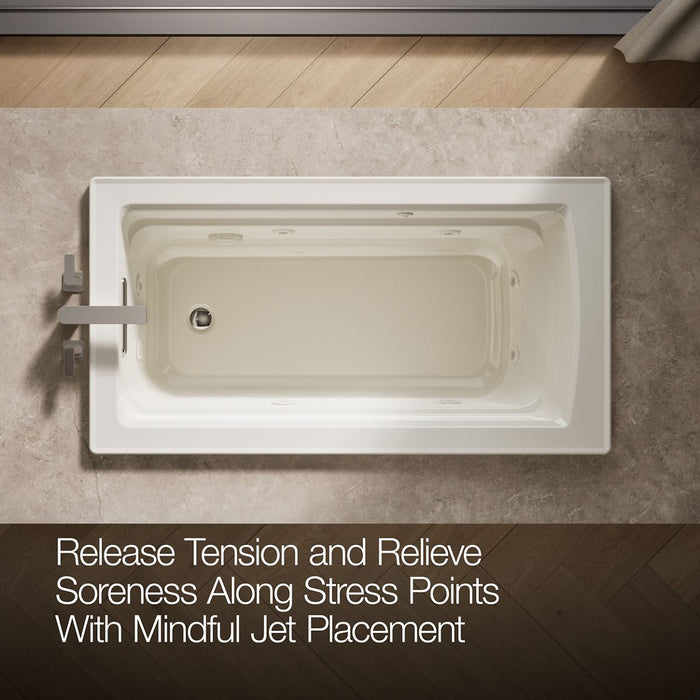 KOHLER K-1122-H Archer 60" x 32" drop-in whirlpool bath with heater, biscuit - view 5