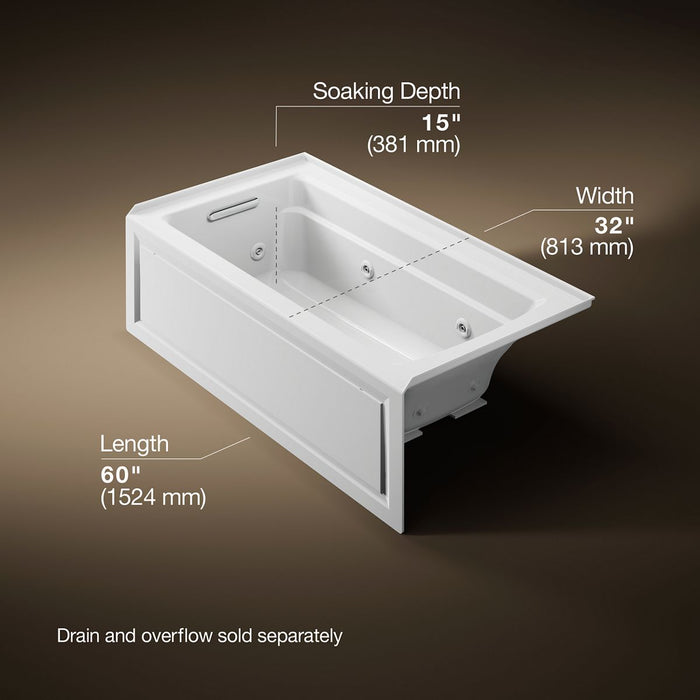 KOHLER Archer 60" x 32" alcove whirlpool bath, left drain