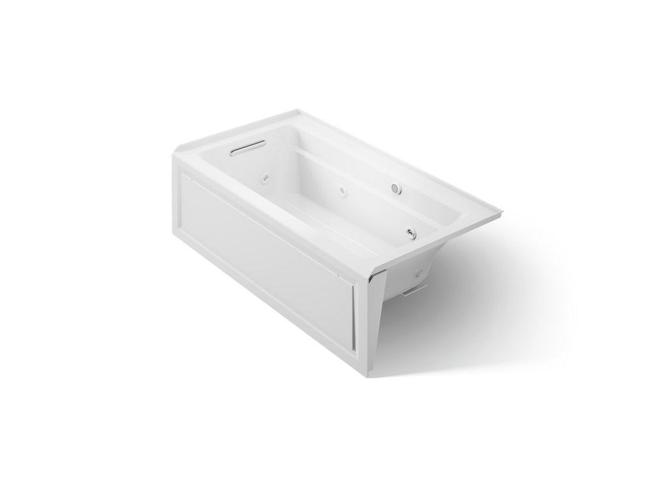 KOHLER K-1122-LAW Archer 60" x 32" alcove whirlpool bath with Bask heated surface, alcove left drain, white