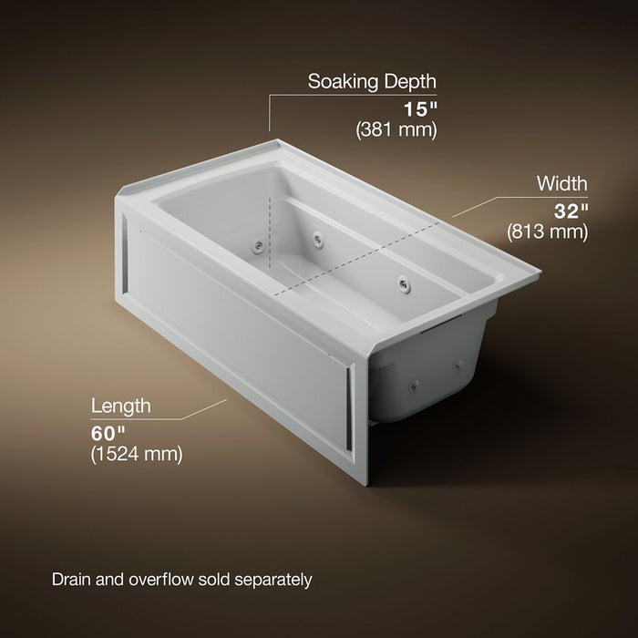 KOHLER Archer 60" x 32" alcove whirlpool bath right drain
