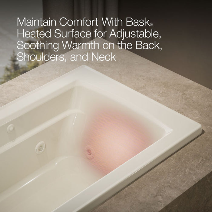 KOHLER K-1122-W1 Archer 60" x 32" drop-in whirlpool bath with and Bask heated surface, biscuit - view 5