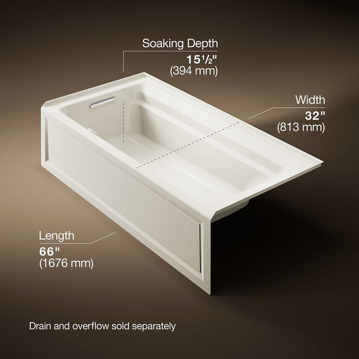 KOHLER K-1124-GHLA Archer 72" x 36" alcove Heated BubbleMassage air bath, left drain, biscuit - view 5